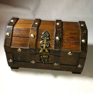 Vintage Wood Jewelry Box with Red Inside